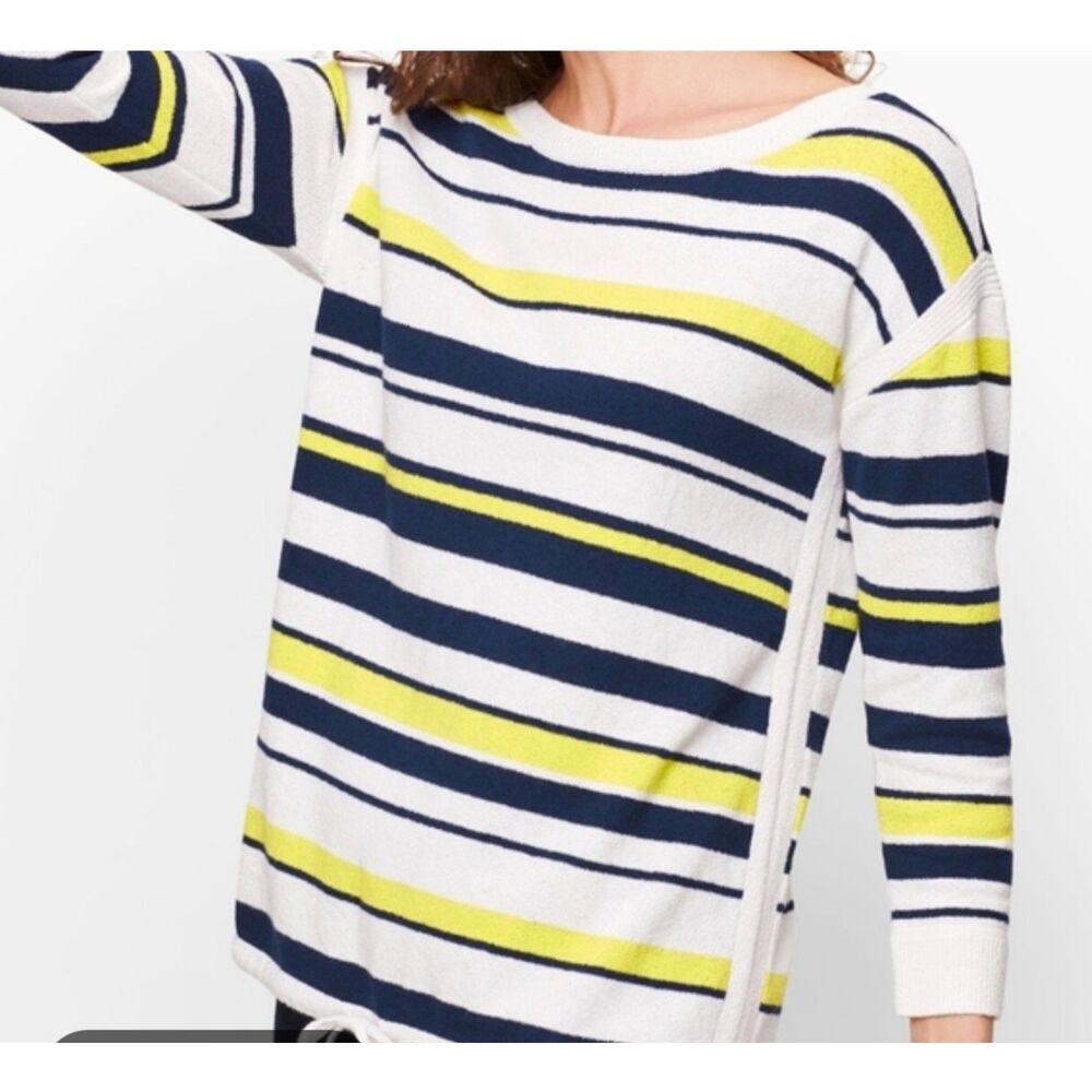 T for Talbots Blue Yellow Striped Textured Sweater Top Shirt XS